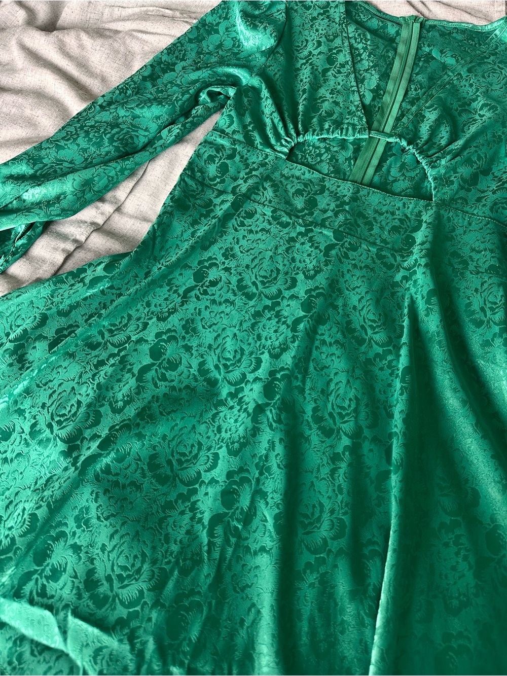 Emerald Green Floral Jacquard Dress